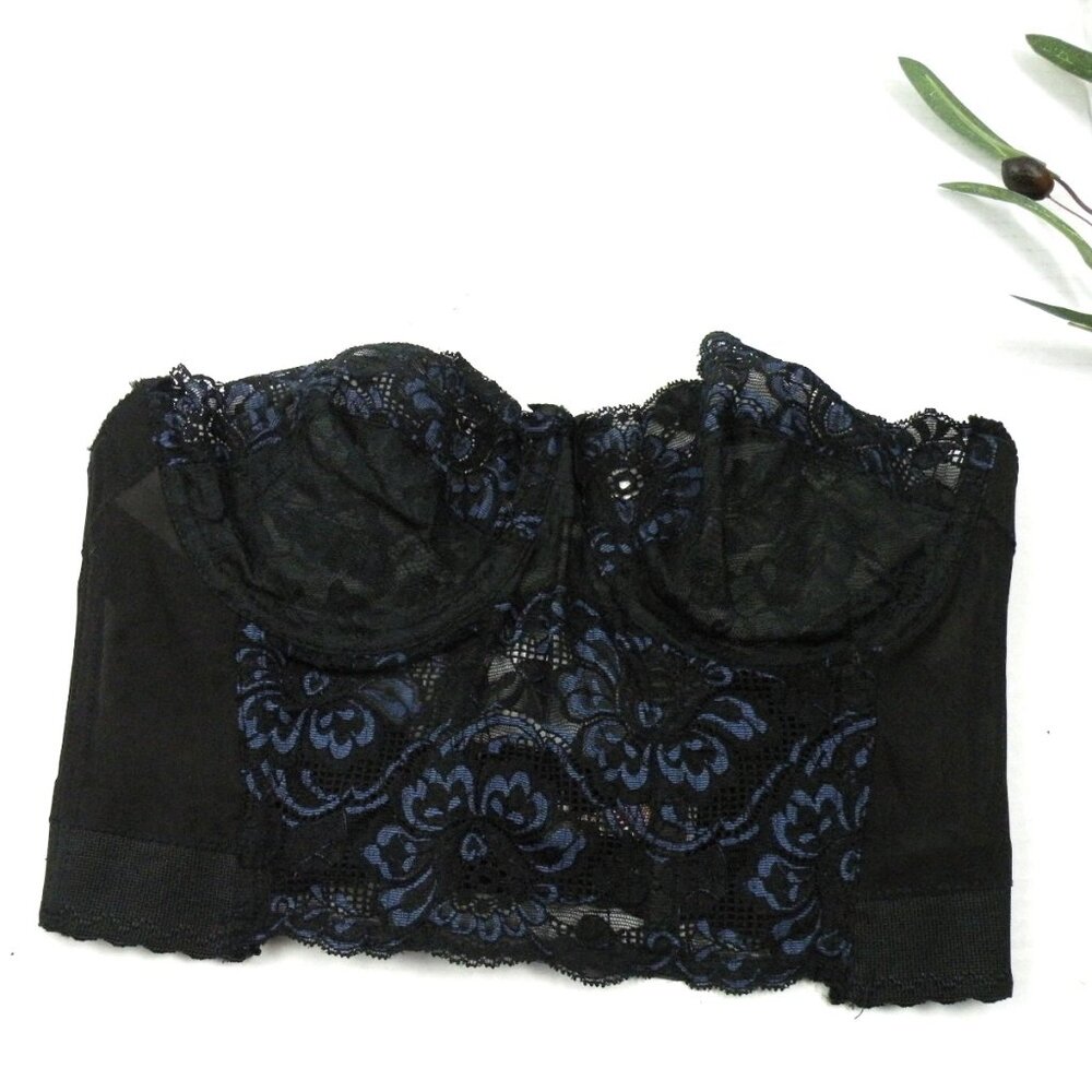 Vintage 36B Fleur de Lace by Smoothie Lolita Goth Bustier Corset Blue/Black